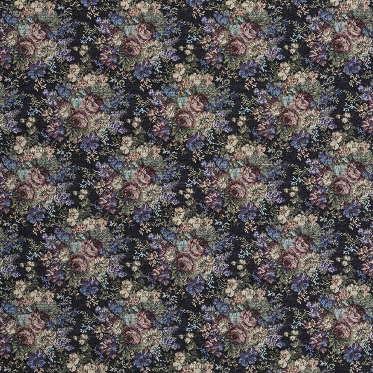 Ebony Rose - Black,Purple Floral Upholstery Fabric 54 Inches"